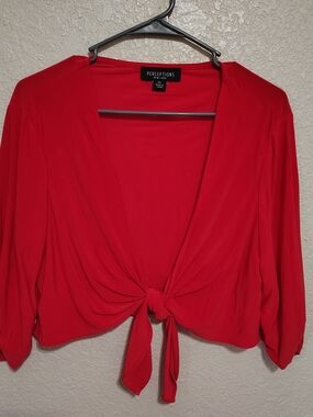 Perceptions Red Tie-Front Cropped Blouse